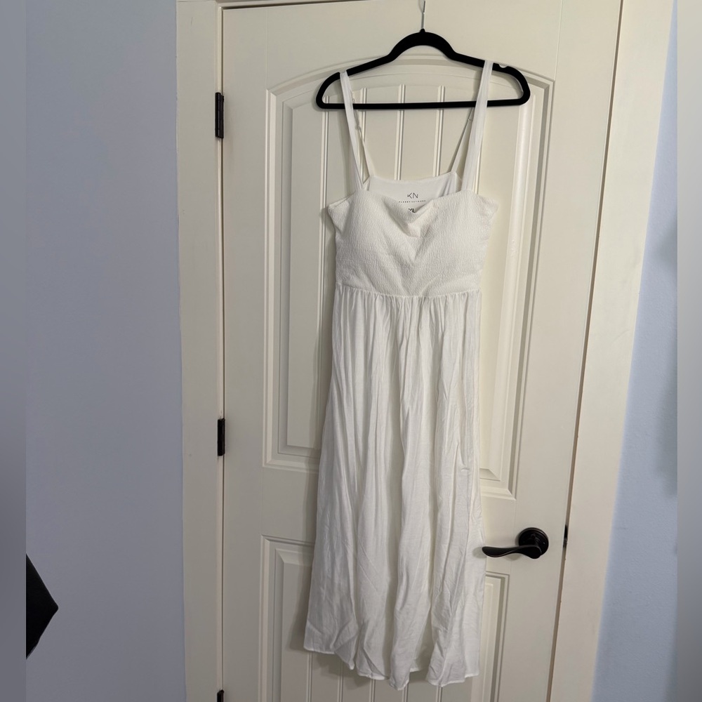 Klassy Network White Smocked Maxi Dress with Spaghetti Straps